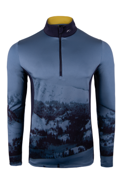 KJUS MEN'S REVEL PRINTED MIDLAYER HALF-ZIP Steel Blue/Deep Space